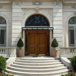 Ferforje Sundurma ve Kanopi Lüks villa girişi için Savfer özel yapım ferforje kanopi modeli.